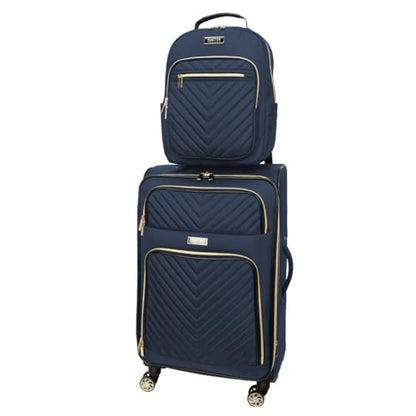 Kenneth Cole REACTION Chelsea 2-Piece Bundle - 20" Chevron Expandable 8-Wheel Carry-On Suitcase & Matching 15" Laptop Backpack, Navy - color: Navy, size: 2-Piece Bundle (Carry On + Backpack)