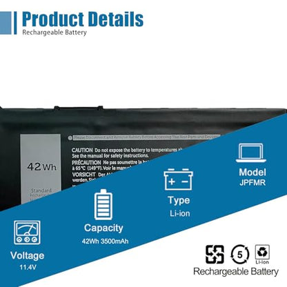 42Wh JPFMR Laptop Battery Replacement for Dell Chromebook 3100 3400 2-in-1 | Compatible with Dell Chromebook 5488 5493 5593, Replaces 16DPH 65N6H 7T0D3 07GDY 7MT0R DN33X RDNP5, 11.4V 3500mAh Battery - size: 7.58*4.10*0.26 inch JPFMR
