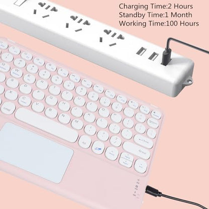 Wireless Bluetooth Keyboard with Touchpad 10inch Portable Rechargeable Slim Keyboard for iPad Pro/iPad Air/iPad 9.7/iPad 10.2/iPad mini and Other iOS Android Windows Devices(Pink) - color: Pink 1