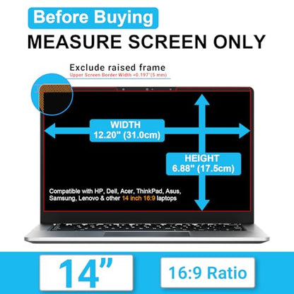 ZOEGAA Laptop Privacy Screen Protector 14 Inch 16:9 Aspect Ratio. | 1 Install Ways; Anti Bule Light/Glare; Compatible With HP Dell Lenovo Samsung Thinkpad - size: Magnetic 14 inch (16:9)