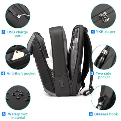 BANGE Smart Business Laptop Backpack Waterproof can fit 15.6-17.3 Inch Laptop with 3.0 USB charging port for men and women - color: Grey