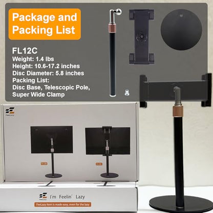 Portable Monitor Stand Tablet Stand for Desk Kindle Holder with Metal Disk, Telescopic Pole and Super Wide Clamp Portable Monitor Mount 15.6 inch 18.5 inch FL12C
