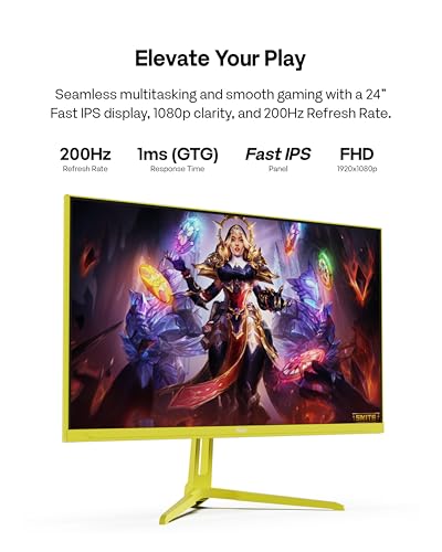 Pixio PX248 Wave Yellow 24 inch 200Hz Refresh Rate FHD 1080p Resolution Fast IPS Panel 1ms GTG Response Time Built-in Speakers Gaming Monitor with Adaptive Sync - color: Yellow