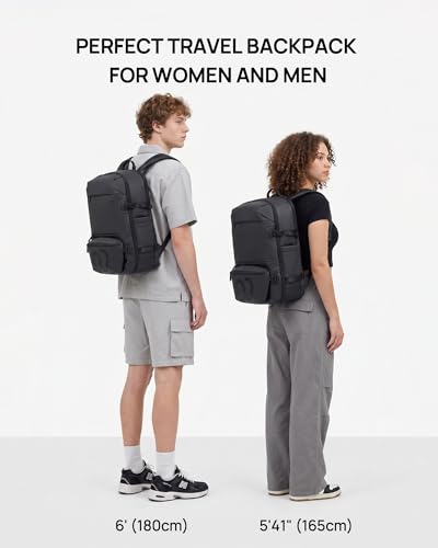 NINETYGO Travel Backpack for Men & Women, Black | Carry On, Airline Approved, Waterproof, 24.7L, Detachable Shoulder Bag, Fits 15.6 Inch Laptop - color: Black