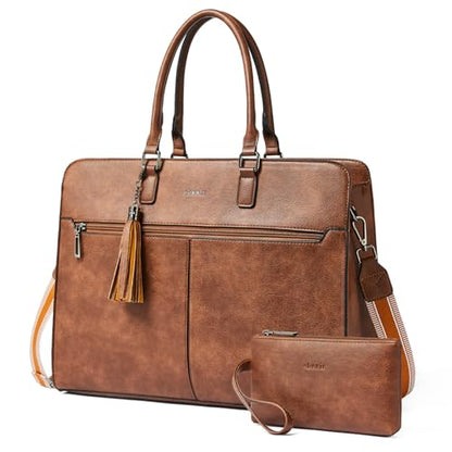 Laptop Bag for Women,Water-Resistant Work Bag Laptop Tote Bag,Briefcase with Satchel Purse - color: Brown