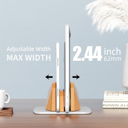 AFOOYO Vertical Laptop Stand - Dual Slots Wooden Adjustable Laptop Holder,Desktop Dock Compatible with All MacBook, Surface,Chromebook,Dell & More(Beechwood) - color: Beechwood