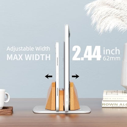 AFOOYO Vertical Laptop Stand - Dual Slots Wooden Adjustable Laptop Holder,Desktop Dock Compatible with All MacBook, Surface,Chromebook,Dell & More(Beechwood) - color: Beechwood
