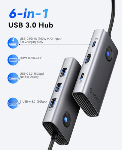 ORICO USB C Docking Station, 6-in-1 Laptop Docking Station with HDMI 4K@30Hz, 100W PD, USB-A&C 3.0, USB C Dock Compatible with MackBook/Dell XPS/HP/Surface - size: 6-in-1, style: PW11-6P