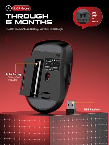 RAPIQUE Bluetooth Wireless Mouse, Dual Bluetooth & 2.4 GHz, Gradient Red | Quiet Clicks, Right-Hand Ergonomic 6 Button, Adjustable DPI, AA Battery, 3-Device Switching for Laptop, PC, Tablet, MacBook - color: Gradient Red