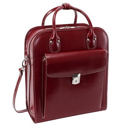 McKLEIN 15" Leather Vertical Patented Detachable -Wheeled Ladies' Laptop Briefcase- LA GRANGE- Red