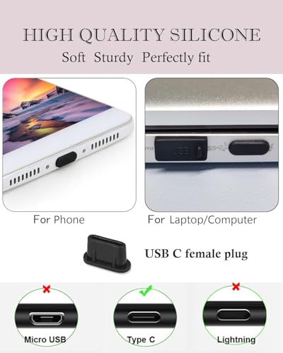 20PCS Anti Dust Cover USB A USB C Port Anti Loss Tether Cable Plugs Caps Silicone Soft Snugly Oxidation Protection for Phone Computer Laptop Charging Station (Black) - color: Black