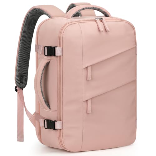 Capolo Travel Laptop Backpack Women Men Personal Item Weekender Travel Bag | 22L Flight Approved,Waterproof Overnight Bag,College Bookbag,Work,1-2 Day Travel,Fits 15.6" Laptop (Small,Pink) - color: Pink, size: Small