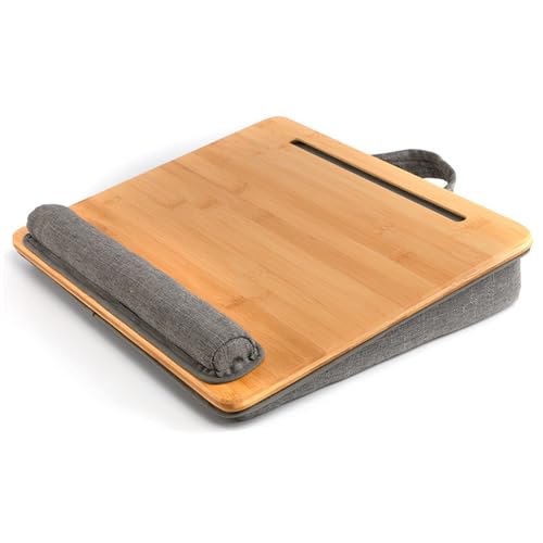 Bamboo Lap Desk for Laptop with Cushion Tablet Phone Holder Handle | Laptop Stand with Anti-Slip Strip Fits up to 15.6 inch Portable Computer Lap Desk for Couch, Bed & Car - size: 16.5"x13.4" Fixed