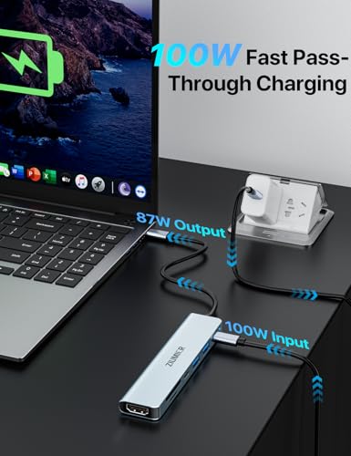 USB C Hub,7 in 1 USB C to HDMI Splitter,4K@60HZ Display for Office,Home | 2×USB-A 3.1 5Gbps Data Ports,PD 100W Charging, SD Card Reader for PC, Laptop, MacBook, Desktop and More