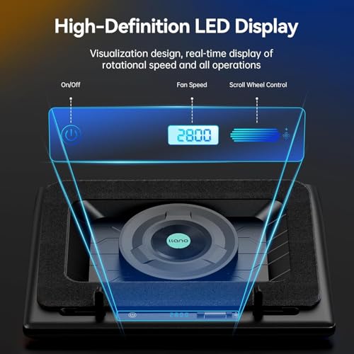 llano Gaming Laptop Cooler, V12 Laptop Cooling Pad Stand with 5.5inch Fan, Fast Cooling Computer Laptop 15.6-21in, Adjustable Speed, Touch Control, 3-Port USB A, A Mouse Pad Included