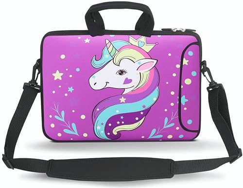 11 11.6 12 12.5 13 inches Case Laptop/Chromebook/Ultrabook/Notebook PC Messenger Bag Tablet Travel Case Neoprene Handle Sleeve with Shoulder Strap(Purple Unicorn) - color: Purple Unicorn, size: 11-13.3 inch