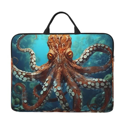 14 Inch Laptop Sleeve Case Waterproof Lightweight Laptop Case Bag Cool Big Octopus Travel Laptop BagsWith Handle Briefcase Messenger Bag For Women Men