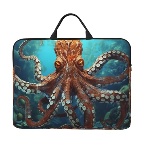 14 Inch Laptop Sleeve Case Waterproof Lightweight Laptop Case Bag Cool Big Octopus Travel Laptop BagsWith Handle Briefcase Messenger Bag For Women Men