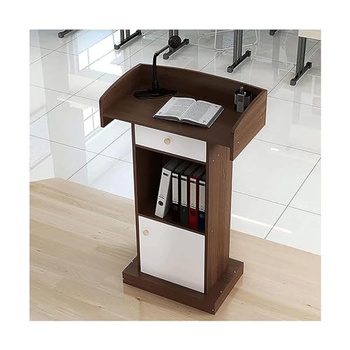 Wooden Standing Lectern with Open Storage and Spacious Drawer Laptop Desk and Conference Table Podium Stand