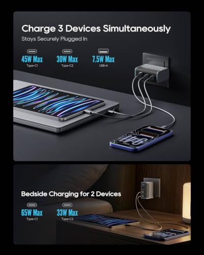 CUKTECH 100W GaN USB C Fast Charger, 3-Port Wall Charger, Compact Fast Charging Block, Foldable Power Adapter for MacBook Pro/Air, iPhone 17/16/15, Galaxy S24, Pixel, Steam Deck, with 240W Cable - color: Black