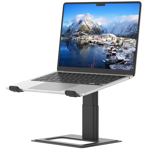 SOUNDANCE Adjustable Laptop Stand, Ergonomic Aluminum Riser for 10-17.3” Notebooks, Ventilated Metal Holder with Height Alignment for Desk Workspace, Black - color: Black