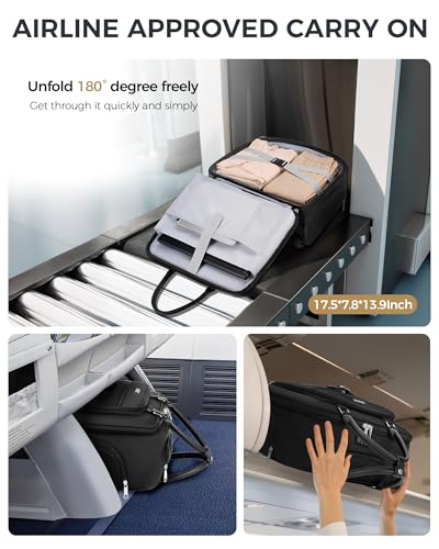 Ytonet Rolling Laptop Bag 18×14×8, Rolling Briefcase for Women with Accordion File Pockets, Anti Theft Underseat Carry On Luggage with wheels Fit 17.3 In Laptop for Travel Work Teacher Business, Black