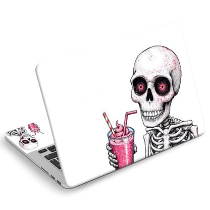 Universal Laptop Skin Sticker Decal, Compatible with MacBook HP Dell Lenovo 12"-15.6", Reusable Vinyl Notebook Cover 3PCS Set, High-Recognition Film-Skeleton Drinking Pink Smoothie - color: Skeleton Drinking Pink Smoothie