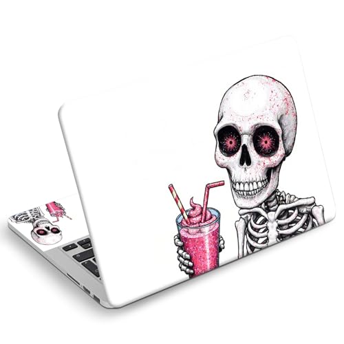 Universal Laptop Skin Sticker Decal, Compatible with MacBook HP Dell Lenovo 12"-15.6", Reusable Vinyl Notebook Cover 3PCS Set, High-Recognition Film-Skeleton Drinking Pink Smoothie - color: Skeleton Drinking Pink Smoothie