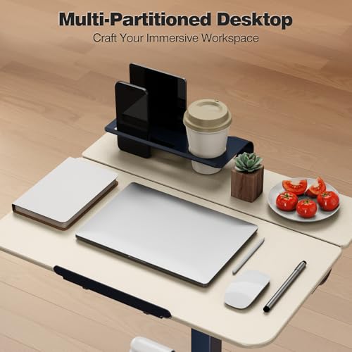 ROMOON Portable Standing Desk with Wheels, Height Adjustable Mobile Desk | Rolling Laptop Cart with Tilt Top, Storage, 24" Sit-Stand Computer Table for Home Office, Bedroom, Small Spaces, Oat Yellow - color: Oat Yellow