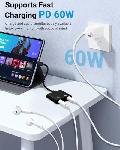Seulliya USB C to 3.5mm Headphone Jack and Charger Adapter, 2-in-1 Audio & Fast Charging Splitter for Apple iPhone 17/16/15/Pro/Pro Max, iPad, Samsung, Pixel, and More 2Pack Black - color: Black