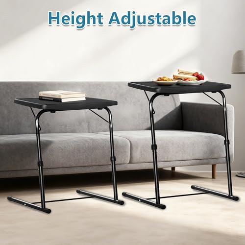 Max Pro Larger Folding TV Tray Table, XL Adjustable Foldable TV Table with 6 Height, 425% Thicker HDPE Plastic Table for Eating, Laptop, Snacks, Dinner Laptop on Couch & Bed, Black