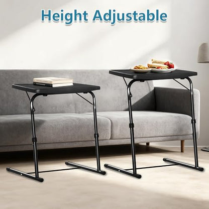 Max Pro Larger Folding TV Tray Table, XL Adjustable Foldable TV Table with 6 Height, 425% Thicker HDPE Plastic Table for Eating, Laptop, Snacks, Dinner Laptop on Couch & Bed, Black