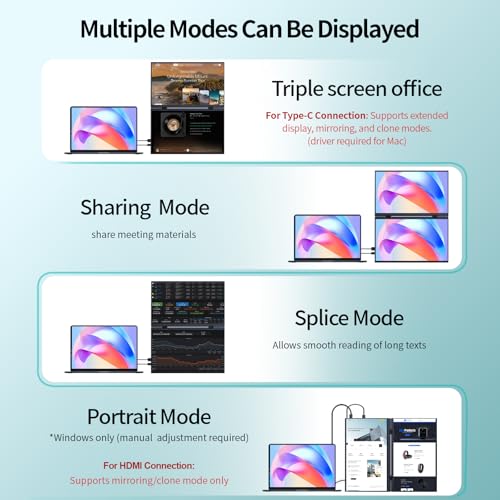 Dual Portable Monitor, 15.6" 1080P FHD IPS Folding Stacked Triple Laptop Screen Extender, USB-C Plug & Play Travel Extended Computer Display for Laptop PC Windows - size: 15.6 inch Dual monitor Plastic