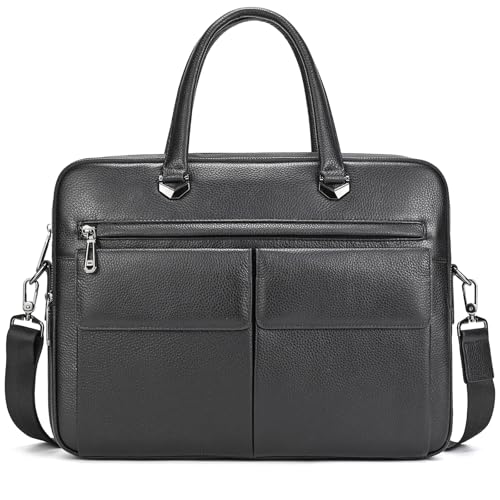 Leather Laptop Bag for Men Briefcase Fits 15.6 Inch Notebook Portable Shoulder Messenger Crossbody Bag for Travel Office - color: 821-black