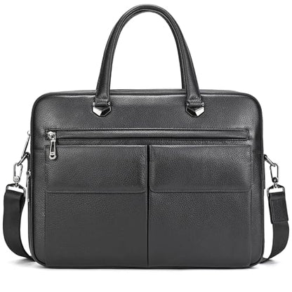 Leather Laptop Bag for Men Briefcase Fits 15.6 Inch Notebook Portable Shoulder Messenger Crossbody Bag for Travel Office - color: 821-black
