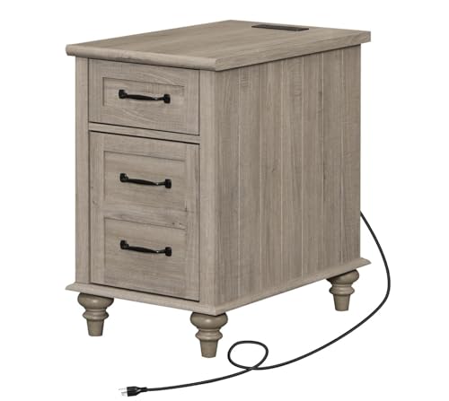WAMPAT Gray End Table with Charging Station, Wooden Side Table with 1 Drawer &1 Storage Cabinet, Mid Century Modern Nightstand with Power Outlets & USB Ports for Living Room, Bedroom - color: Grey