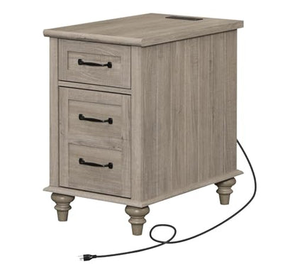 WAMPAT Gray End Table with Charging Station, Wooden Side Table with 1 Drawer &1 Storage Cabinet, Mid Century Modern Nightstand with Power Outlets & USB Ports for Living Room, Bedroom - color: Grey