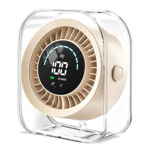 Desk Fan Small Quiet, Rechargeable USB Table Fan with Turbo Airflow, 100 Speeds LED Display, 360° Rotation, Portable Battery Powered Desktop Fan for Bedroom Home Office Travel, White - color: Vintage White (Cream)