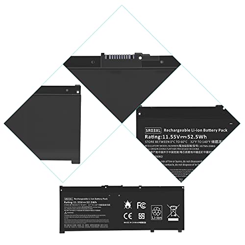 52Wh 11.55V SR03XL SR04XL TPN-Q194 Battery for Hp Pavilion 15-CX Envy X360 15-CN 15-CP 17-BW L08855-855 L08934-2C1 917678-2B1 L08934-1B1 L08934-2B1 HSTNN-IB8L HSTNN-DB8Q SR03052XL TPN-C133 TPN-C134 - size: 9.53*3.39*0.31inch