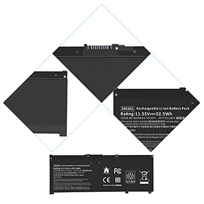 52Wh 11.55V SR03XL SR04XL TPN-Q194 Battery for Hp Pavilion 15-CX Envy X360 15-CN 15-CP 17-BW L08855-855 L08934-2C1 917678-2B1 L08934-1B1 L08934-2B1 HSTNN-IB8L HSTNN-DB8Q SR03052XL TPN-C133 TPN-C134 - size: 9.53*3.39*0.31inch