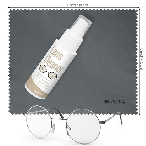 invera Eyeglass Cleaner Spray with Microfiber Cloth Kit, Lens Cleaner for Eyeglasses, Sunglasses, Camera Lenses & Electronic Screens, Gentle, Odor-Free, Compact 1.7 fl oz Lens Cleaner Spray