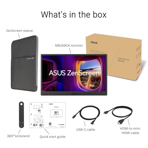 ASUS ZenScreen MB169CK 15.6 Inch 1080p Portable Monito | Dual USB-C, 360 Kickstand, Anti-Glare IPS, Plug and Play, Laptop Screen Extender, Travel Display for MacBook and PC - style: 16" Dual USB-C Mini HDMI