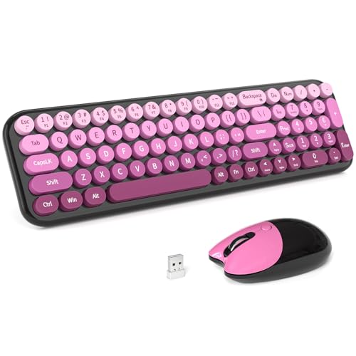 Dilter Wireless Keyboard and Mouse Combo, Portable Retro Keyboard with Compact Size, 2 in 1 USB Connected Mouse for Windows 7/8/10, Laptop, Desktop, PC, Computer (Black Pink) - color: Black Gradient