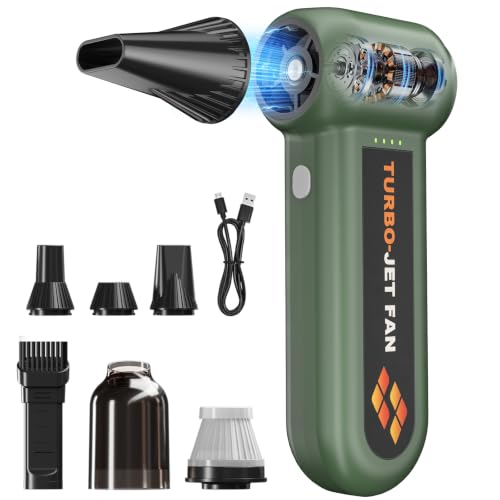 Compressed Air Duster 360000RPM Electric Air Duster Variable Speed 430G 4 Gear Adjustable Rechargeable Cordless Jet Dry Blower Turbo Fan Dryer Air Blower Mini Car Vacuum Cleaner Small Green
