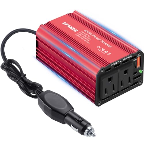 400W Power Inverter 12V DC to 110V AC, Car Charger Plug in Adapter Outlet with PD 65W USB-C&QC 18W Port, Portable Power Converters for Laptop Vehicles Camping Road Trip Essentials Adults - color: RED