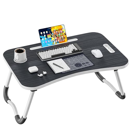 Folding Lap Desk, 23.6 Inch Wood Laptop Bed Desk with Cup Holder, Portable Bed Table for Working Writing Reading & Eating for Bed, Sofa, Couch, Floor - Black - color: Black