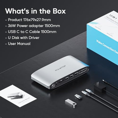 Displaylink Docking Station, Triple Display DisplayLink Dock for MacBook M1/M2/M3 Windows, 4K@60Hz Laptop Docking Station with 2 HDMI, 2 Display Port, PD, USB C Data, 4 USBA, Ethernet, Audio - size: 14-in-1 Displaylink docking station