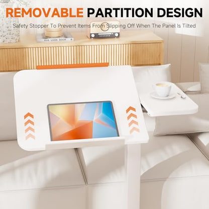 COMHOMA Tiltable Mobile Small Standing Desk, Pneumatic Adjustable Height Overbed Bedside Table with Wheels, Sit Stand Portable Rolling Laptop Desk Computer Workstations, White - color: White