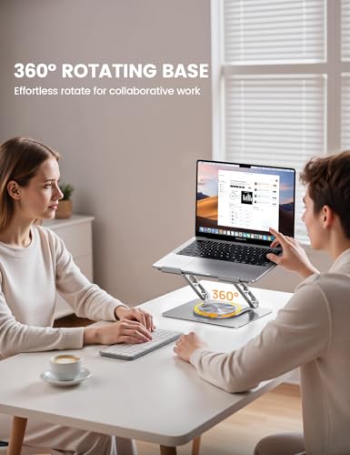 Lamicall Adjustable Laptop Stand for Desk 360° Rotating Base for 10-17.3'' | Aluminum Laptop Riser, Ergonomic Computer Stand Foldable Protable fits MacBook Neo Air Pro Dell HP Lenovo Office Home Sliver - color: NEW Upgraded - Silver