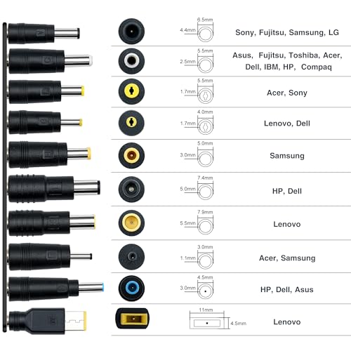USB C to DC Adapter,Universal Charger Supply 100W PD Power Cable & 5.5x2.1mm Round Barrel Jack,with 10PCS Power Plug Kit,for Toshiba Samsung Acer Asus Lenovo Dell HP Laptop Charging Connector